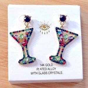 Brand New Eye Candy 14k Gold Plated Colorful Cocktail Glass Crystals Martini